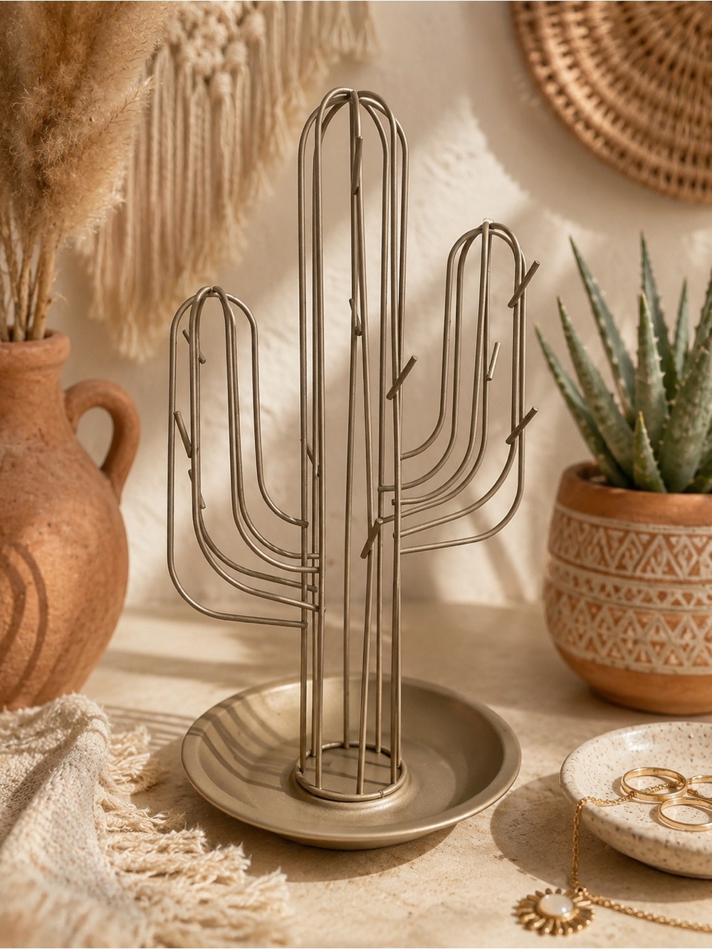Cactus Jewelry Holder in Metallic Gold
